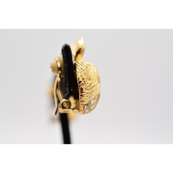 Givenchy Vintage Clip On Earrings Apple Rhinestone Brushed Gold Signed 80s BinQ - Picture 8 of 12